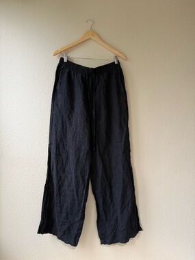 Bella Dahl Black Wide-Leg Drawstring Linen-Blend Pants